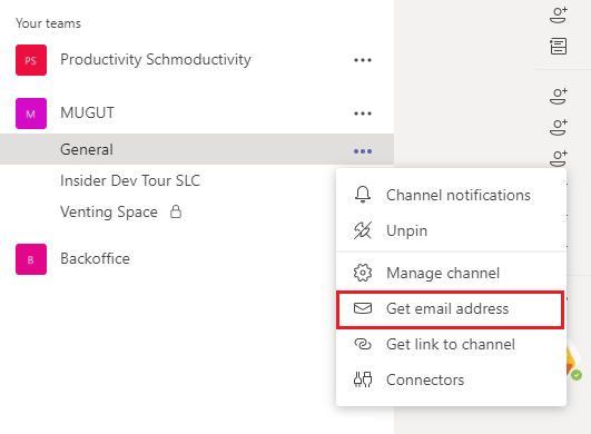 Microsoft Teams get email address