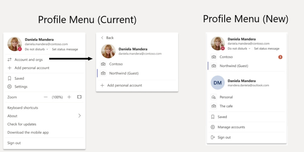 Microsoft Teams profile menu