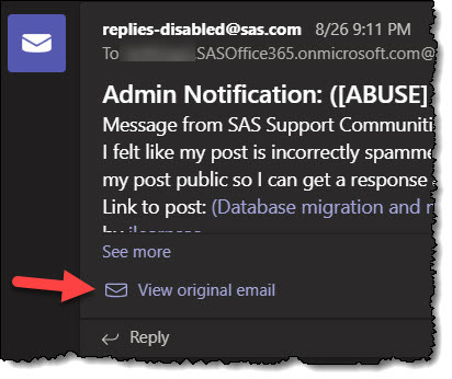 Microsoft Teams view original email